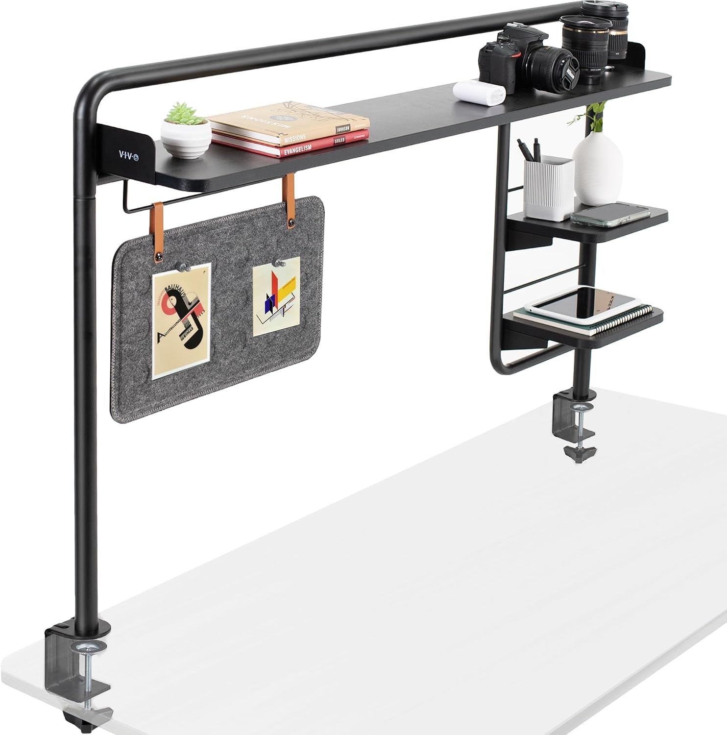 Black Clamp-on 50 inch Desktop Shelving System DESK-SHELF55A Raised Accessory