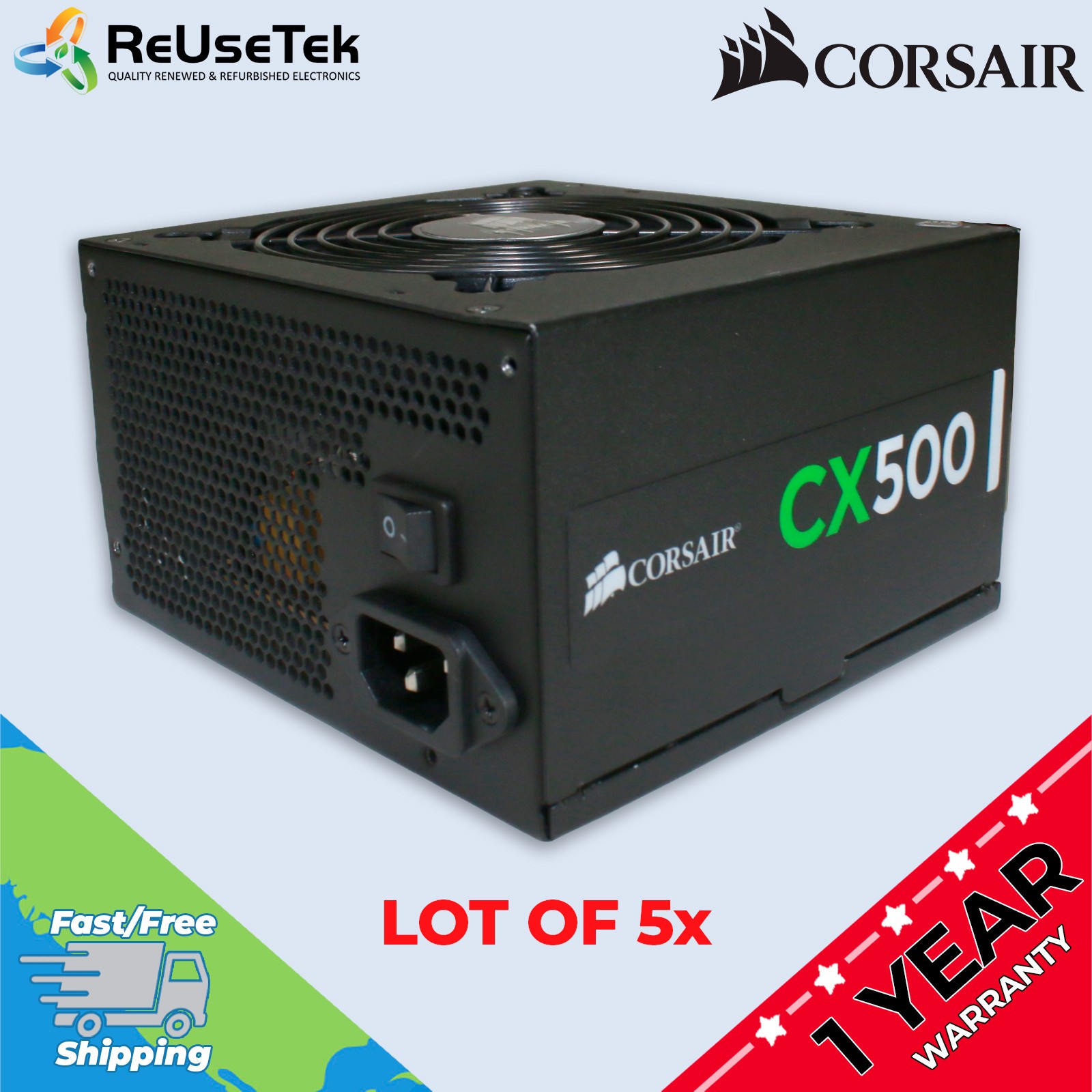 5 Lot Corsair CX500 500W 80+ Bronze ATX Computer PC Power Supply PSU Non-Modular