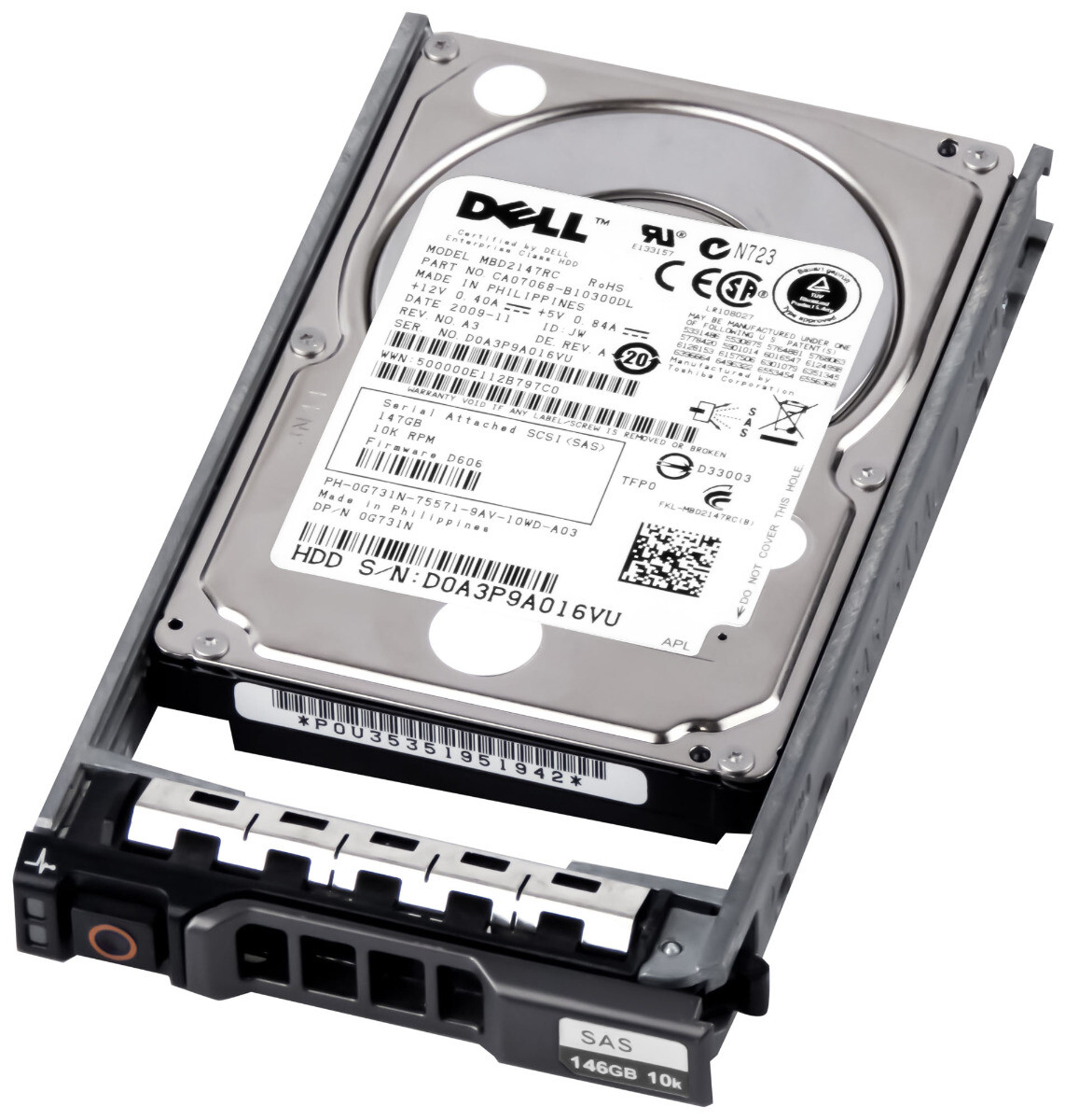 HARD DRIVE DELL 0G731N 147GB 10K 16MB SAS-2 2.5'' MBD2147RC