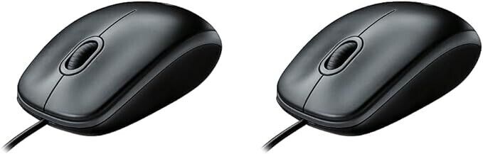 (2-Pack) NEW Logitech B100 Wired Corded USB Mouse for PC & MAC 910-001439 -Black