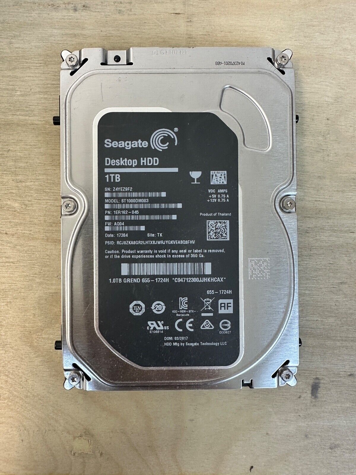 Seagate 1TB ST1000DM003 1ER162-045 64MB 7200RPM Desktop HDD