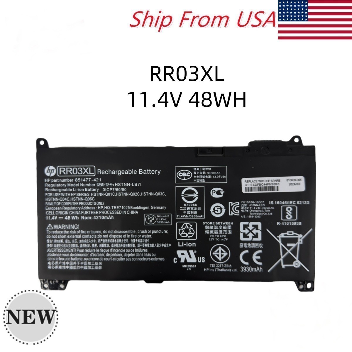 New Genuine RR03XL Battery For HP ProBook 430 440 450 455 470 G4 G5 851610-855