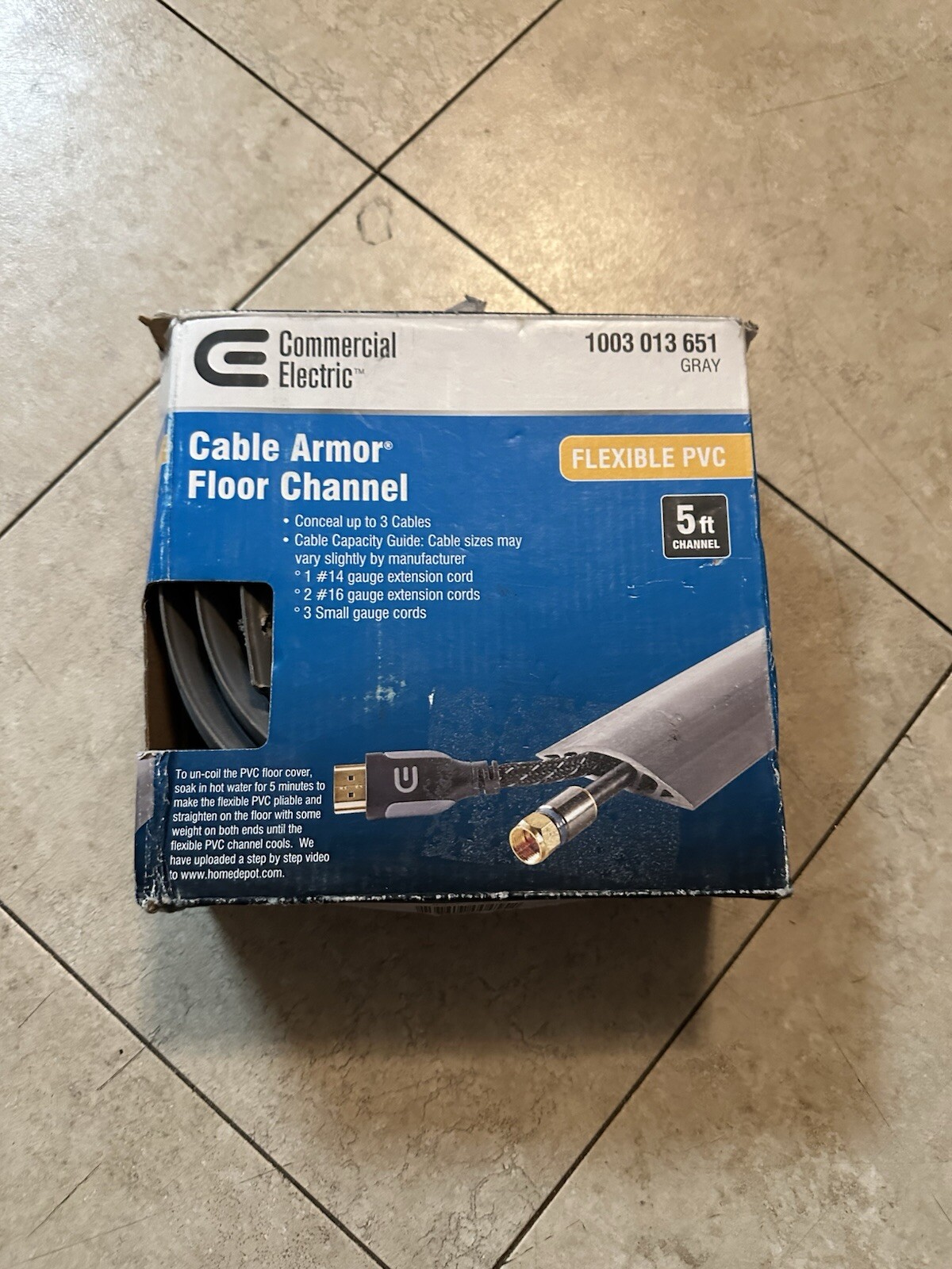 Commercial Electric 5 Foot Cable Armor Floor Channel Flexible Fabric Black