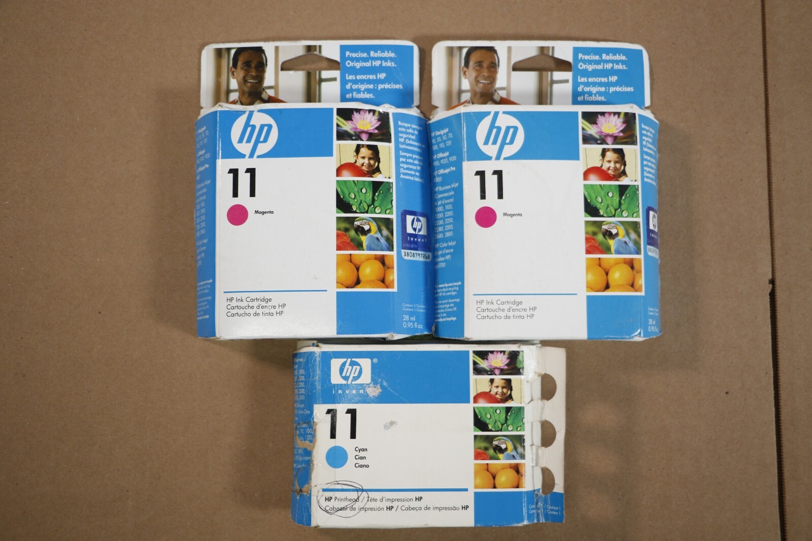Lot Of 3 New OEM HP Inkjet 1000,1100,1200, 2800 CMM Inks HP 11 C4837A,C4811