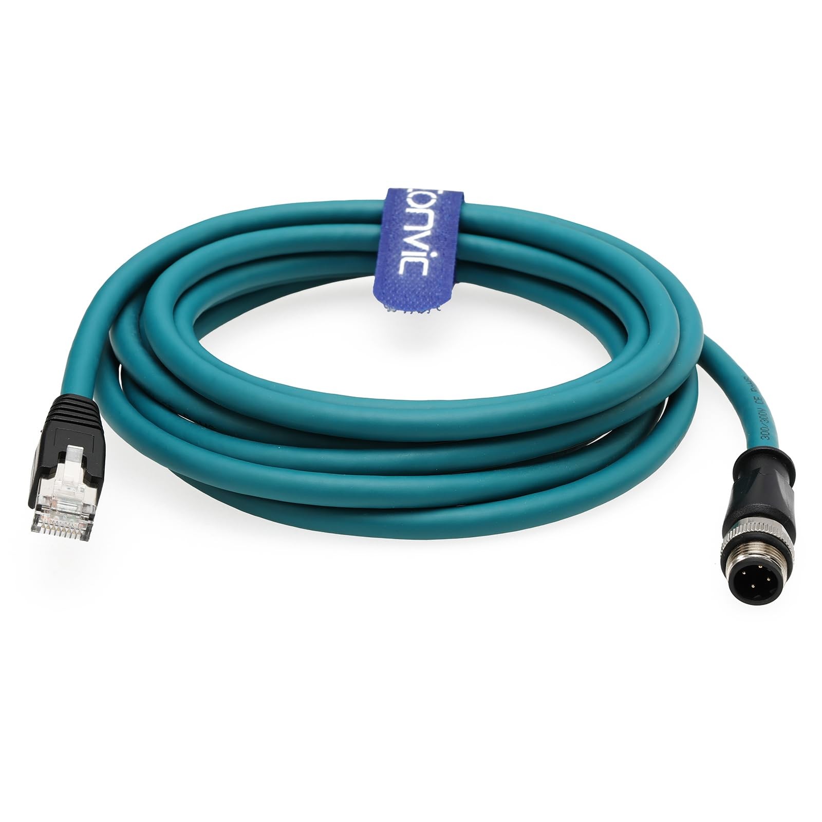 M12 4 Position DCoded Male To RJ45 High Flex Cat5e Shielded Cable 3M Blue