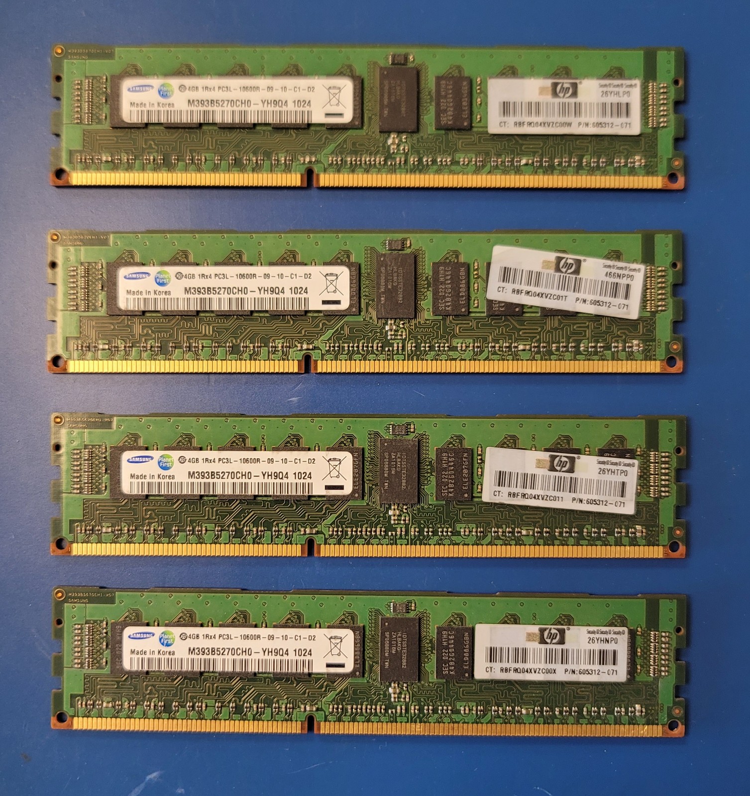 Samsung 4GB 1Rx4 PC3L-10600R DDR3 ECC REG Low Voltage RAM M393B5270CH0-YH9 HP
