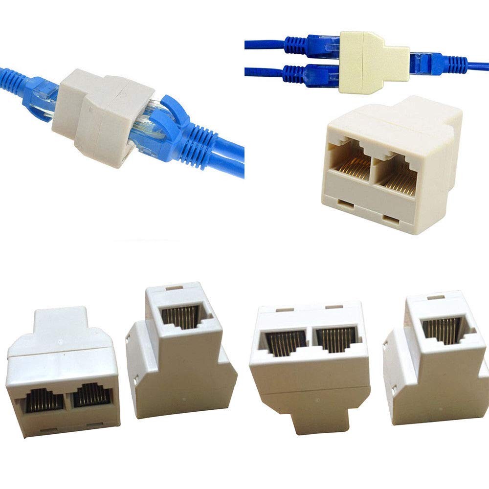 4 Pack RJ45 Splitter Connector Adapter 1 to 2 Female Port Plug 3 Way CAT 5 6