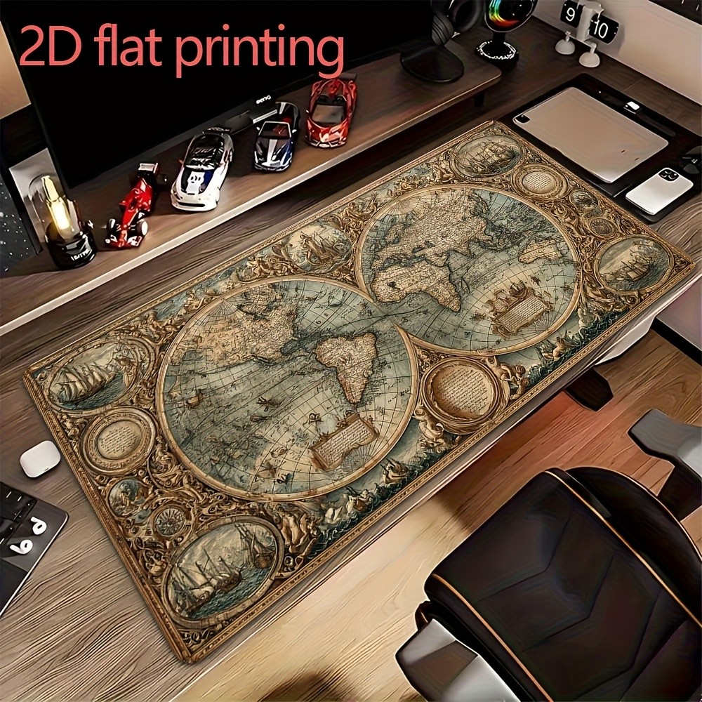 1pc, 2D flat printing Extra-large anti-slip Antique Style World Map mouse pad,