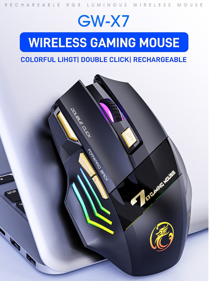 2.4G LED Rechargeable Wireless Backlit USB Optical Ergonomic Gaming Mouse Mice