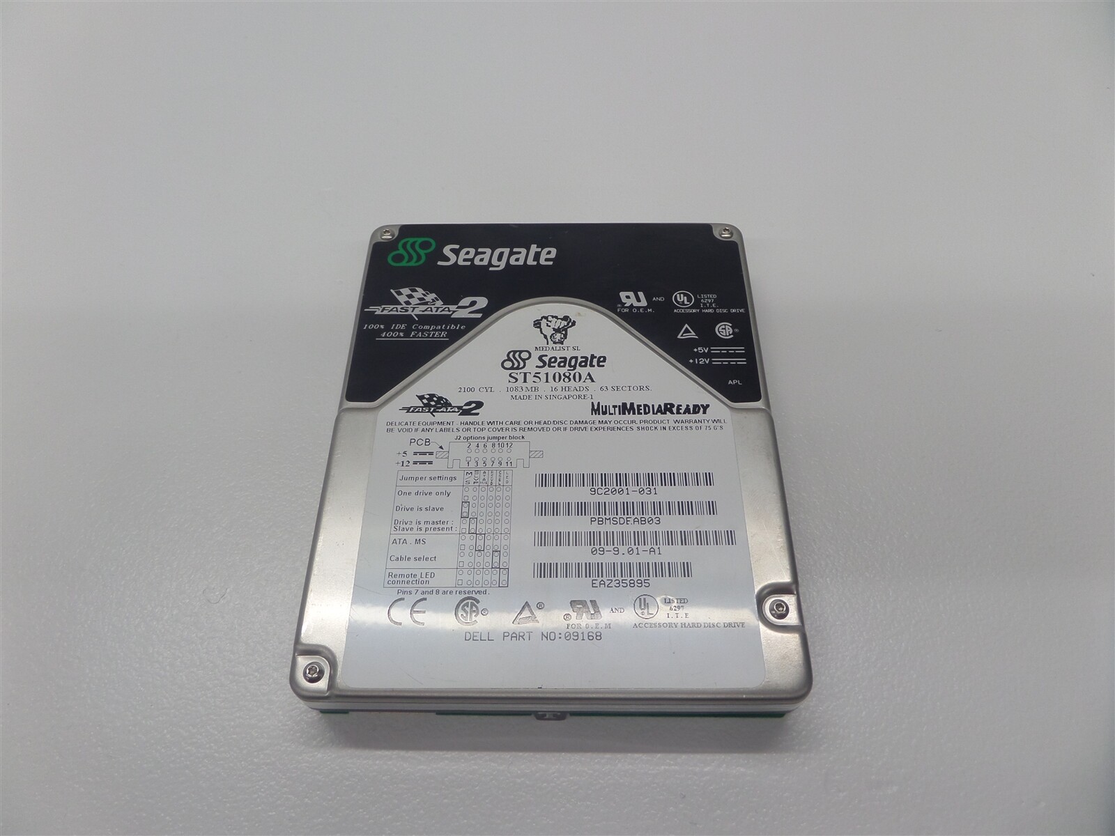 Vintage Seagate Medalist SL ST51080A 1GB 3.5" Hard Drive 9C2001-031
