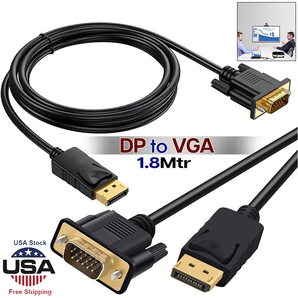 Display Port to VGA Cable 6FT, DP to VGA Adapter Male to Male Displayport to VGA
