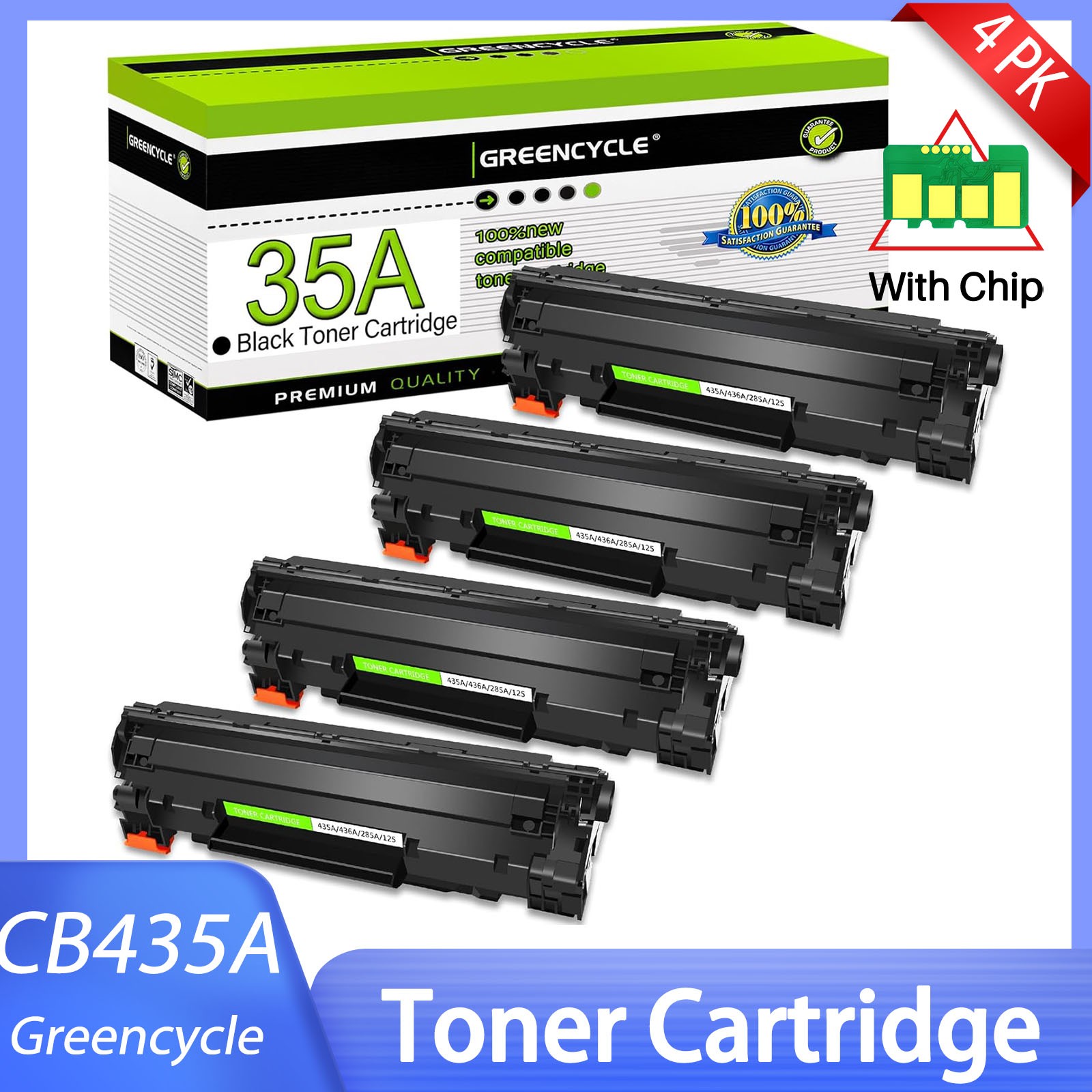4PK CB435A 35A Black Toner Works With HP LaserJet P1002 P1005 P1006 P1008 P1009