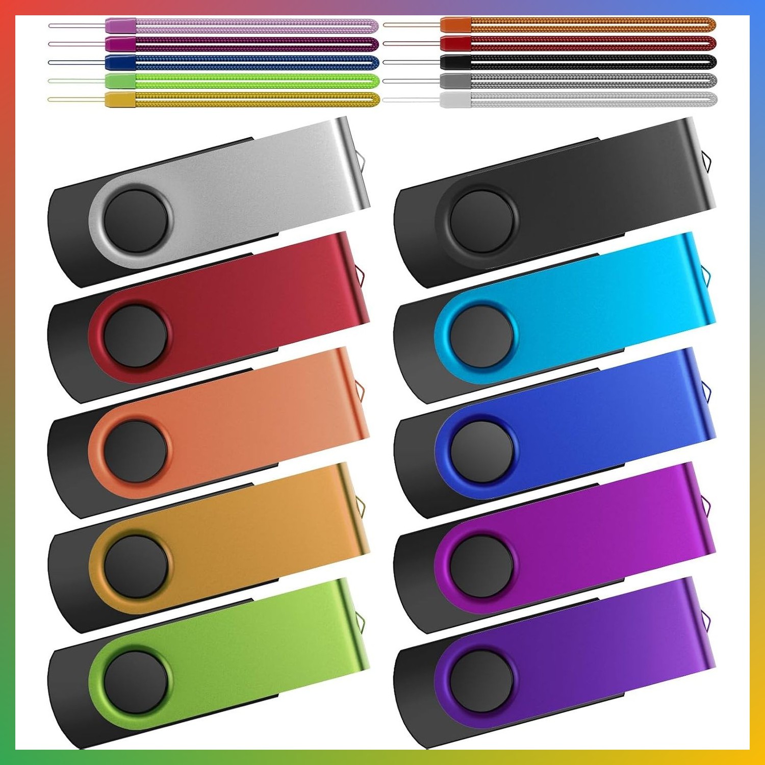 2GB USB Flash Drives 10 Pack Mixed Colors USB 2.0 Jump Thumb Memory Stick
