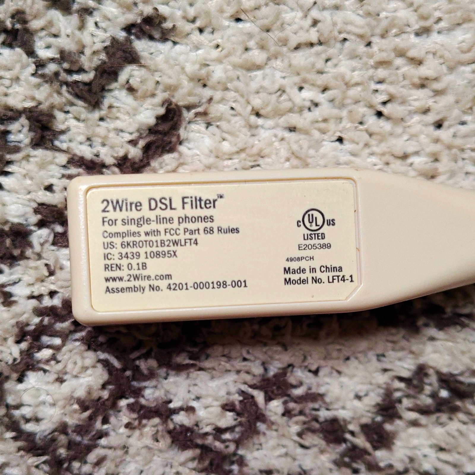 2Wire DSL Filter LFT4-1 Beige Inline Phone Line Filter RJ-11 to RJ-11