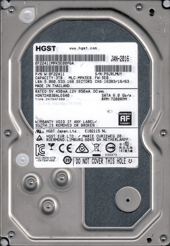 HGST HDN724030ALE640 P/N: 0F22411 MLC: MPK5E0 Thailand 3TB