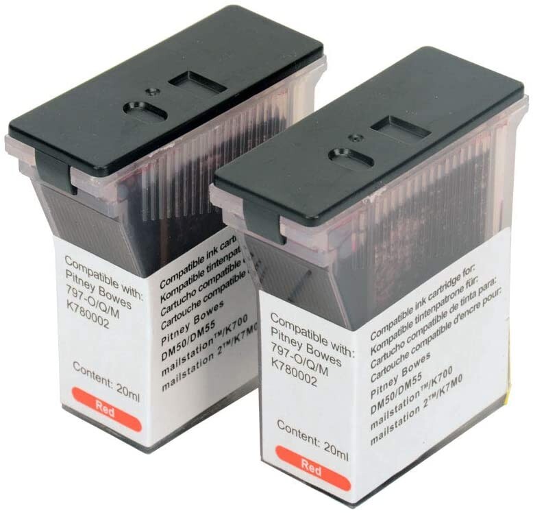 2 Compatible Red Pitney Bowes 797-0 Ink Cartridge - K780002 K721 K700 DM55 DM50