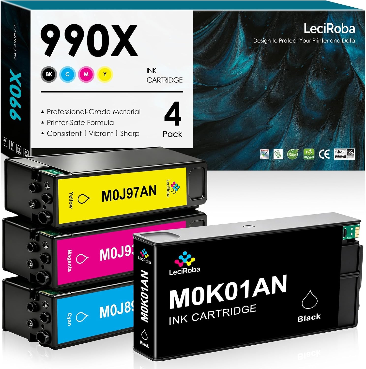 Compatible w/ HP 990 990X 990XC 990XL High Yield PageWide Ink Cartridge 4-Pack