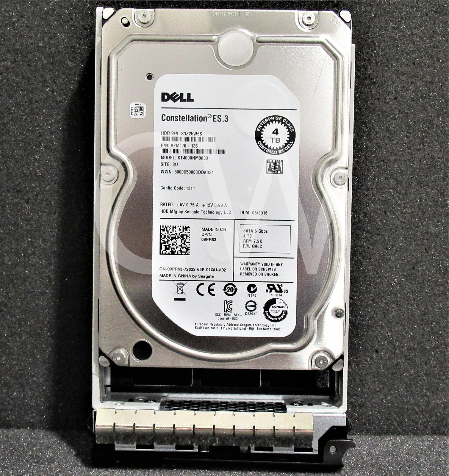 9PR63 ST4000NM0033 DELL 4TB 7.2K RPM 6Gbps 3.5" SATA HDD Hard Drive W/Caddy