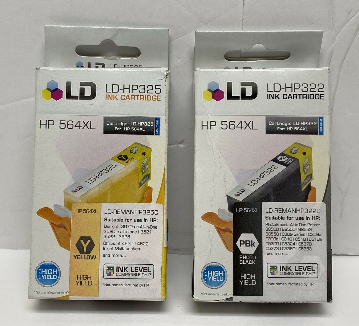 Lot 2 LD Brand Ink Cartridges for HP 564XL Black Yellow  CN684WN#140 CB325WN