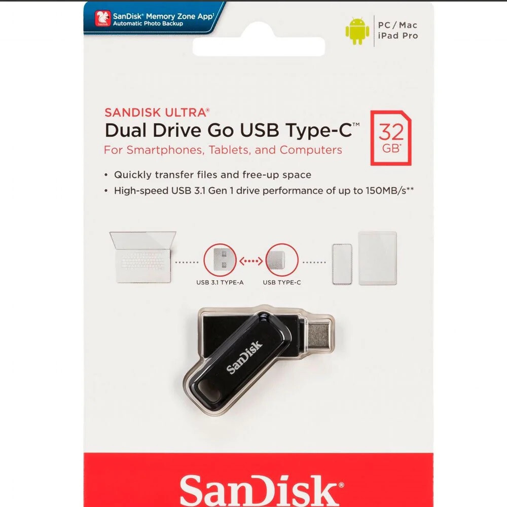 NEW SanDisk 32GB Ultra Dual Drive Go USB Type-C Flash Memory Phone / Tablet