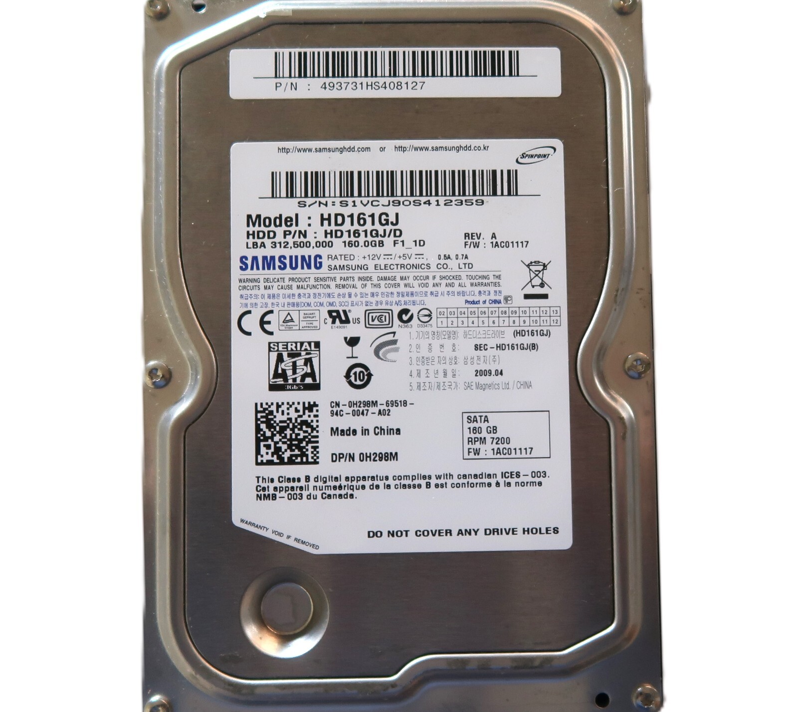 Samsung HD161GJ (HD161GJ/D) FW:1AC01117 REVA (S1VC)  3.5" 160gb Sata 2009.04 HDD