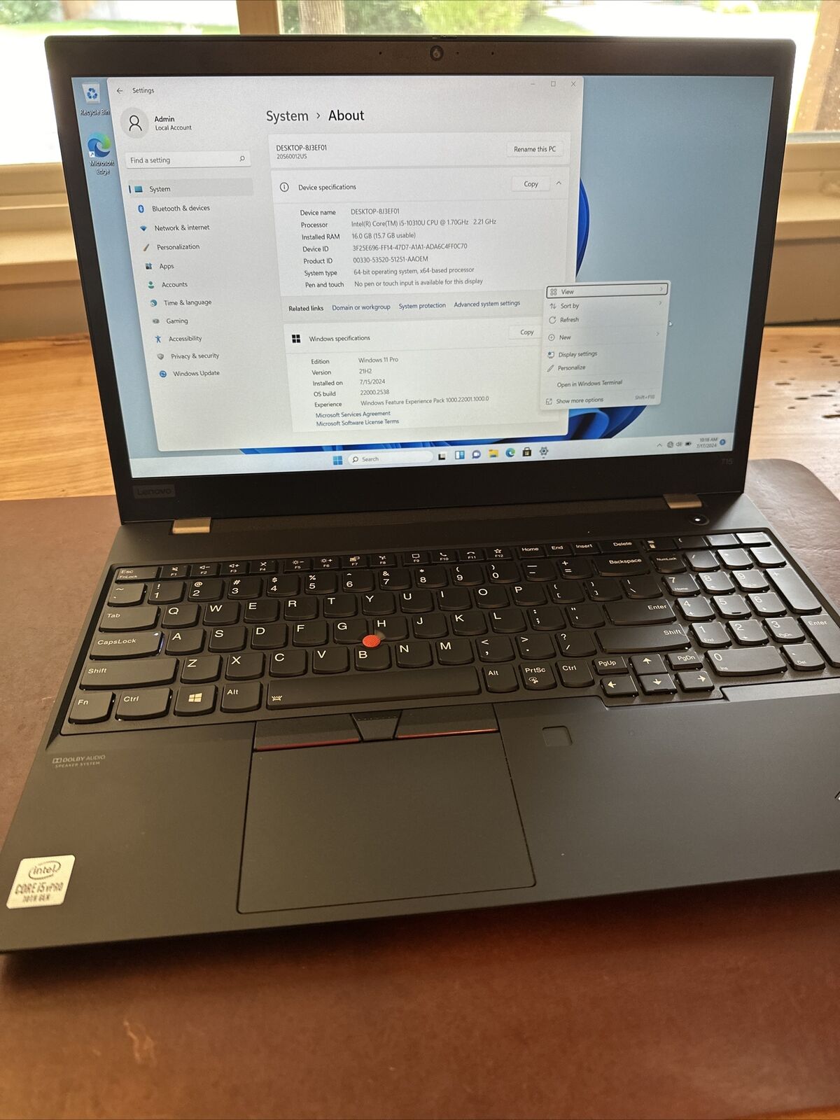 Lenovo ThinkPad T15 Gen 1 - Intel i5-10310U - 16GB RAM 256GB SSD