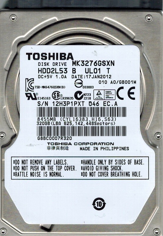 Toshiba MK3276GSXN HDD2L53 B UL01 T 320GB PHILIPPINES