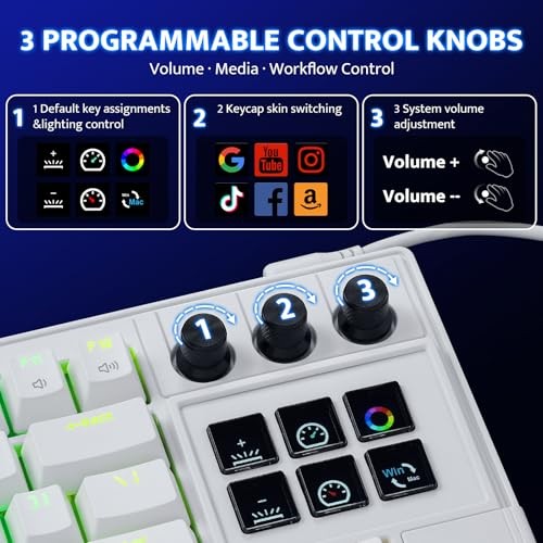 WHITE - DARKFLASH K87PRO TKL MECHANICAL KEYBOARD WITH 6 LCD STREAM CONTROL KEYS