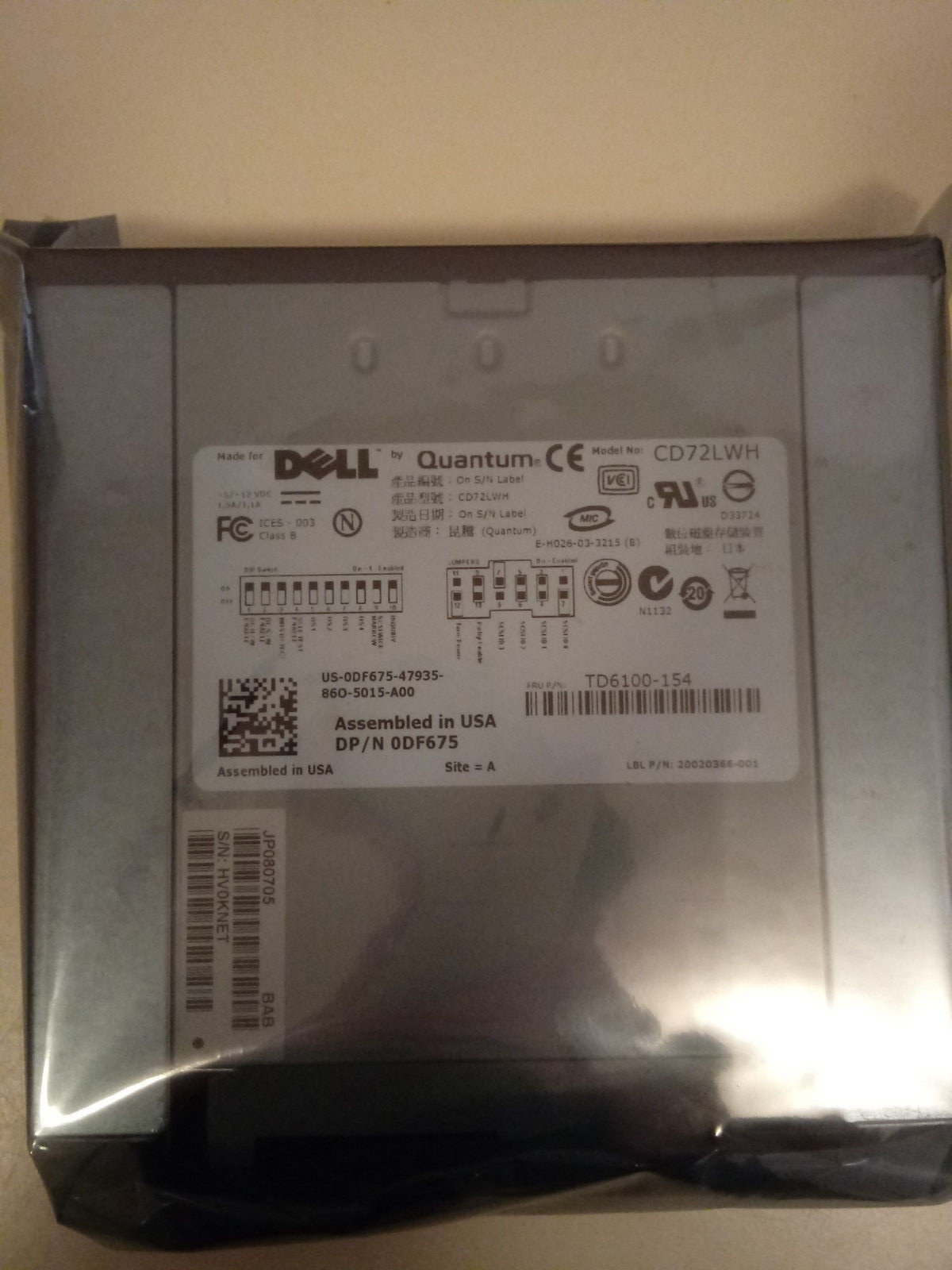 DELL PC353 DAT72 36/72GB INTERNAL SCSI 68 PIN DDS5 TAPE DRIVE CD72LWH