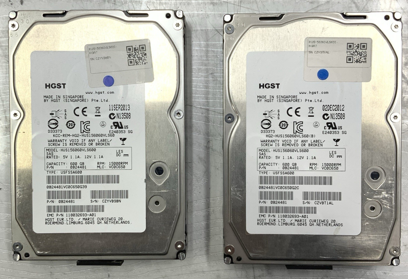 Lot of 2 - HGST Ultrastar 600GB SAS 6Gb/s 3.5" HDD | HUS156060VLS600, 0B24481