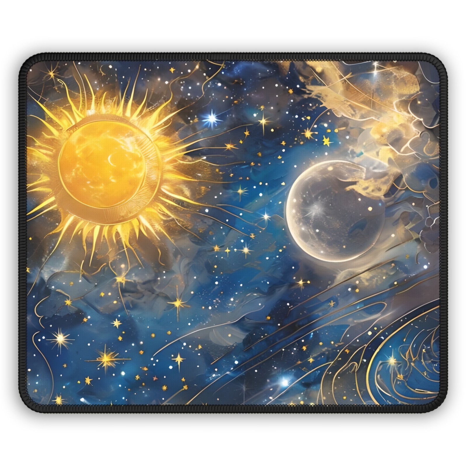 Sun and Moon Celestial Gaming Mouse Pad | Solar Lunar Night Sky