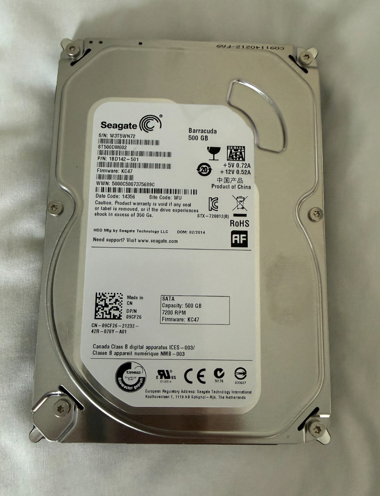 Dell 9CF26 ST500DM002 18D142-501 500GB 7.2K RPM FW KC47 DC 14356 SATA 3.5" HDD
