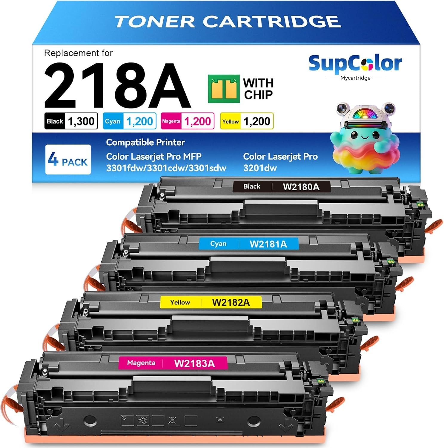 Toner Cartridges 4-Pack BCMY 218A Chip SupColor myCartridge [Compatible--HP] BN