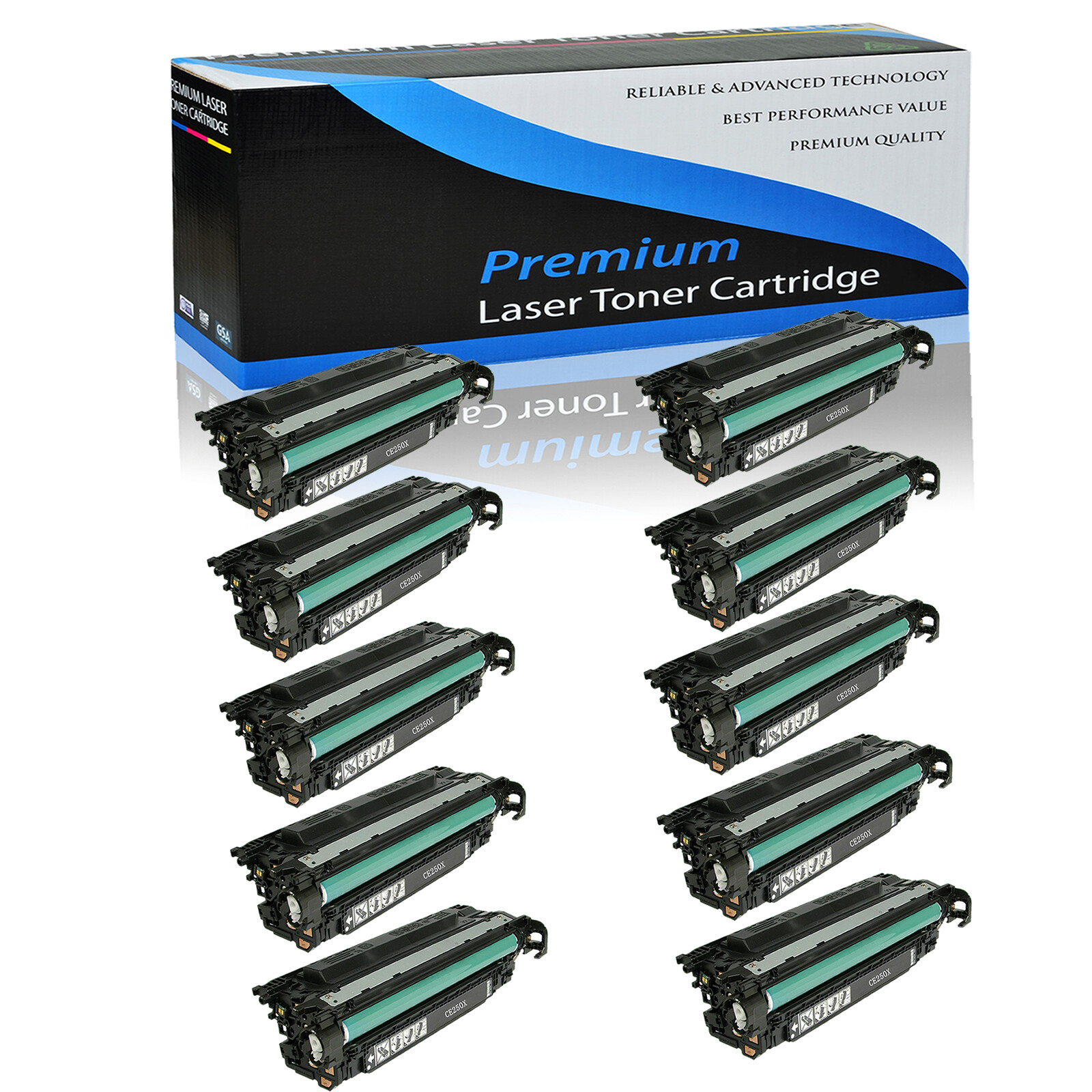 10PK CE250X 504X Black Toner For HP Color LaserJet CP3525n CP3525x CP3530 CP3525