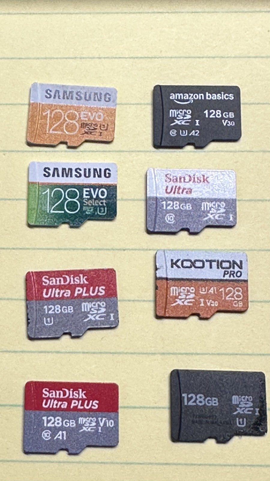 Lot of 8 - 128GB Micro SD Memory Cards Mixed Brand as per description below,used