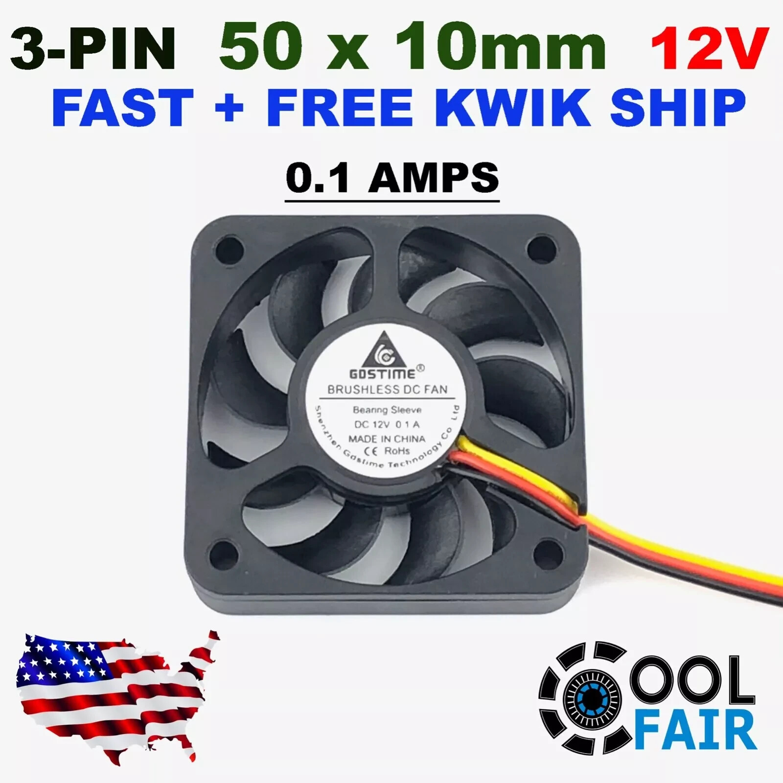 12V 50mm Cooling Fan 3Pin DC 50x50x10mm 5010 PC Computer Case 3D Printer c41