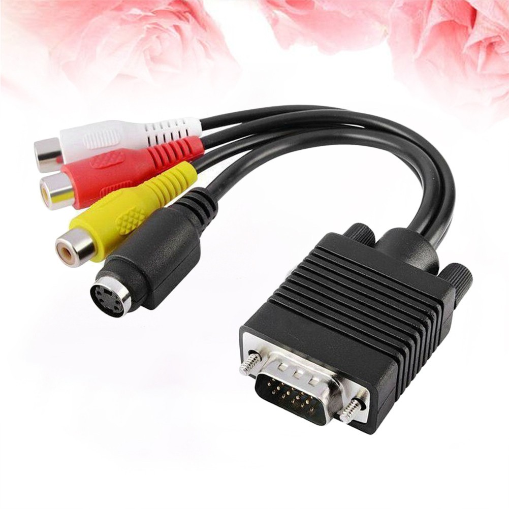 Reusable Vga to TV Av Cable High Quality Video Audio Line 3 Black
