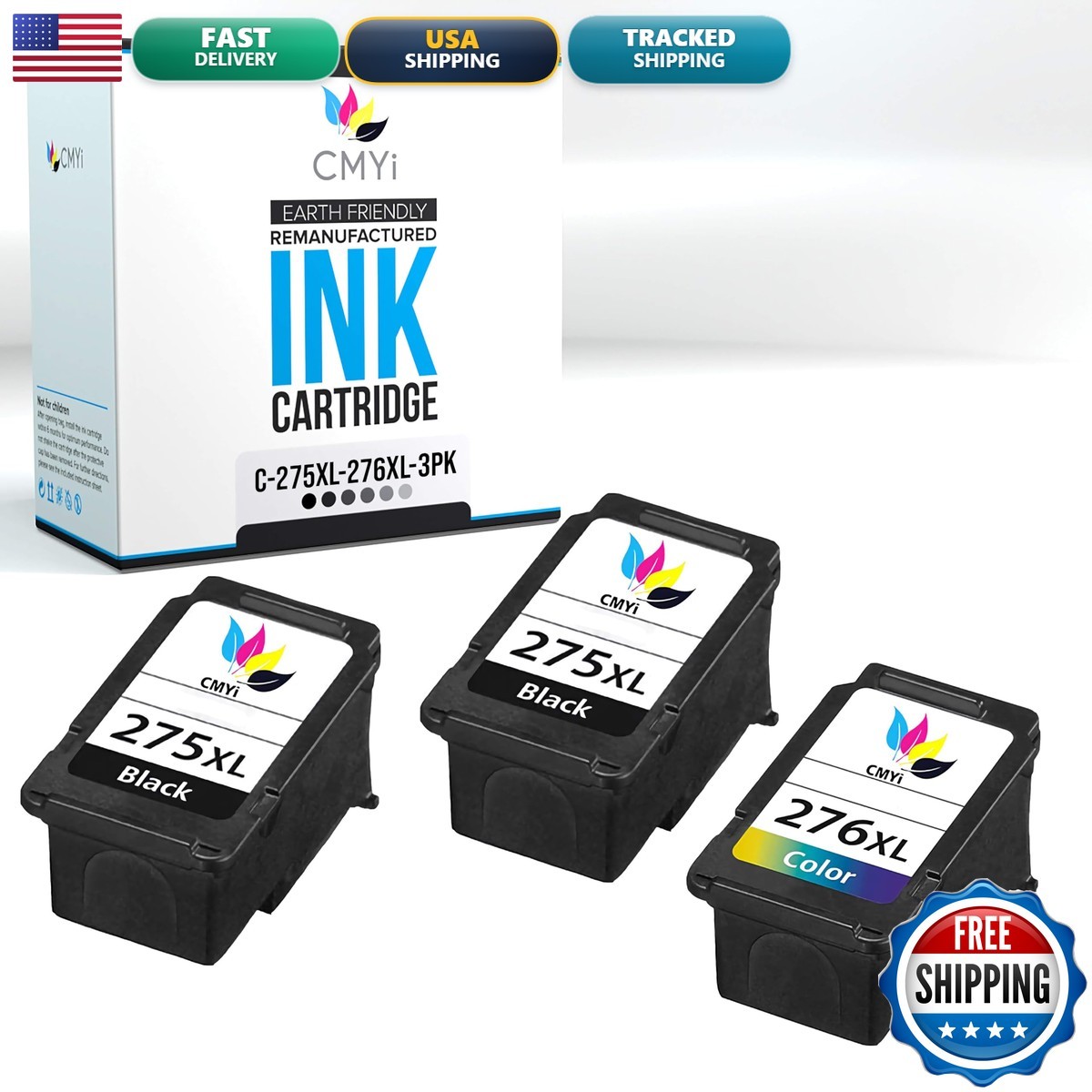 CMYi PG-275XL CL-276XL Ink Cartridges for Canon PIXMA TR4720 TS3520 3-Pack