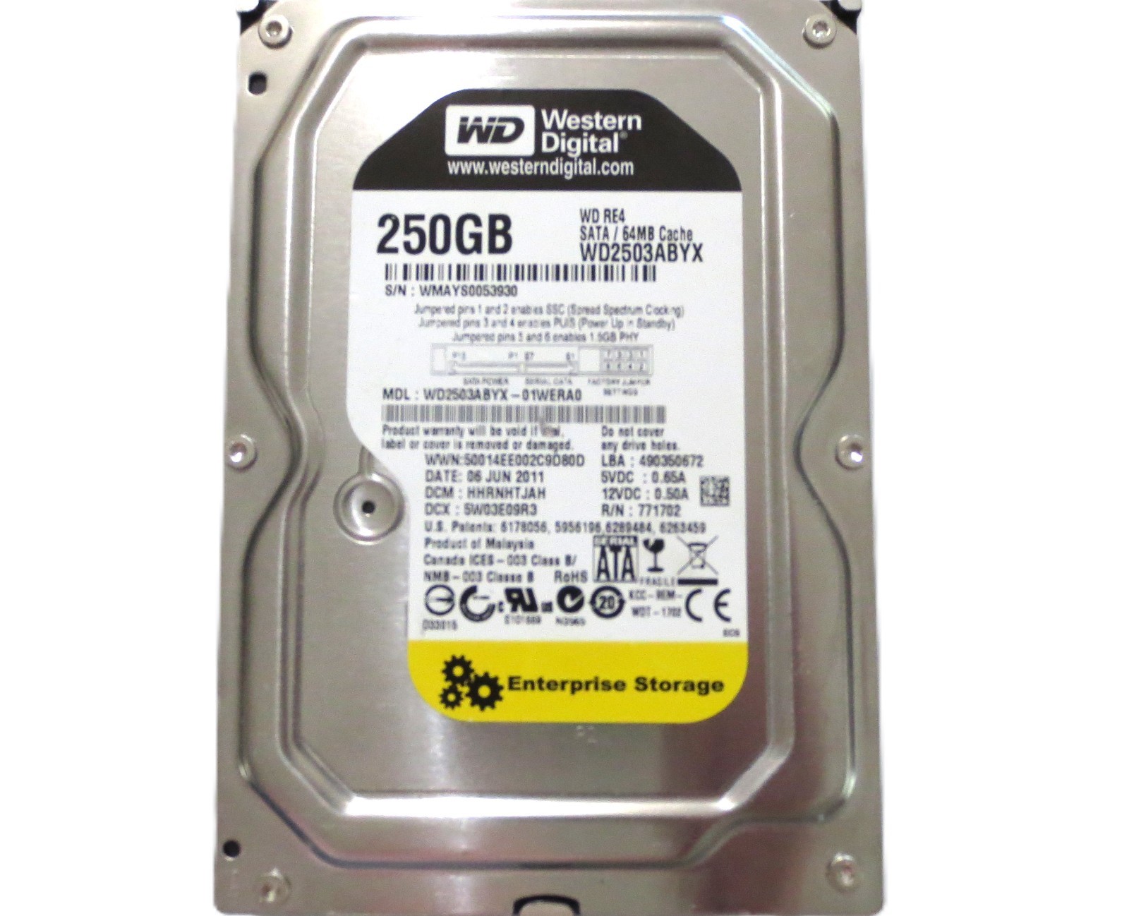 WD WD2503ABYX-01WERA0 HHRNHTJAH (WMAY) Malaysia 250gb Sata 3.5" HDD JUN-2011