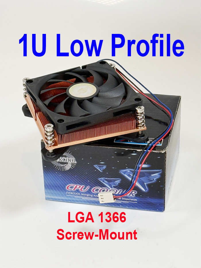 EverCool 1U Low Profile LGA1366 CPU Cooler Full Copper Heatsink 80x10mm Slim Fan