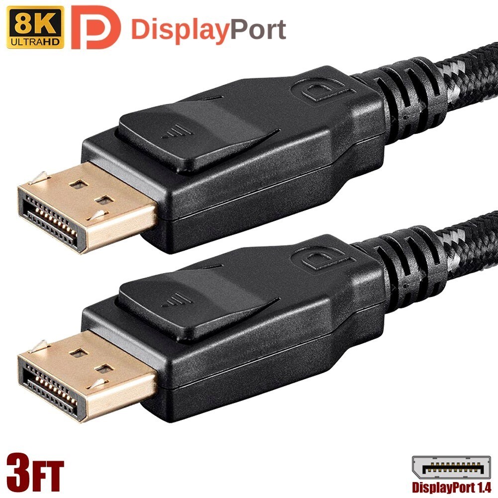 3FT DisplayPort DP 1.4 Male to Male Cable Braided HBR3 8K@60Hz 32.4Gbps HDR PC