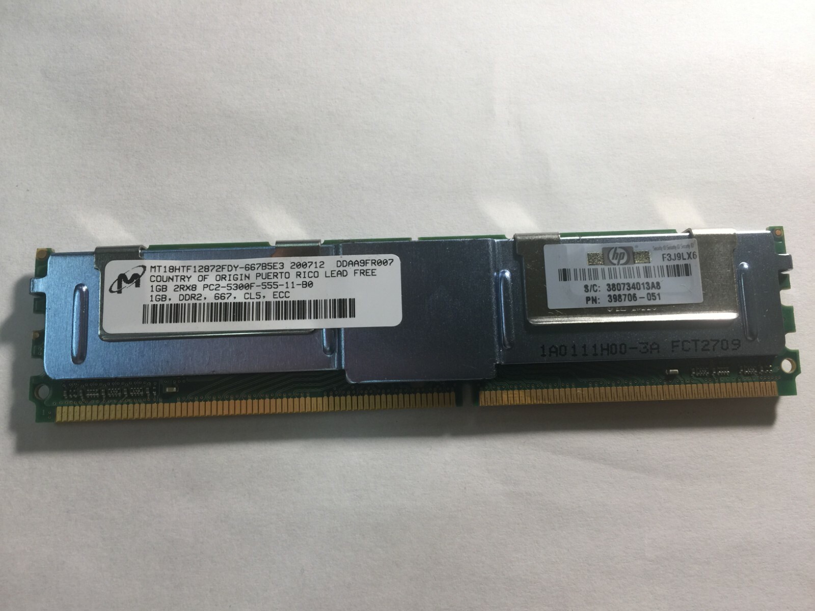 🔥HP 398706-051 Qty2 1G (TOTAL OF 2G)  Micron MT18HTF12872FDY-667B5E3  PC2-53