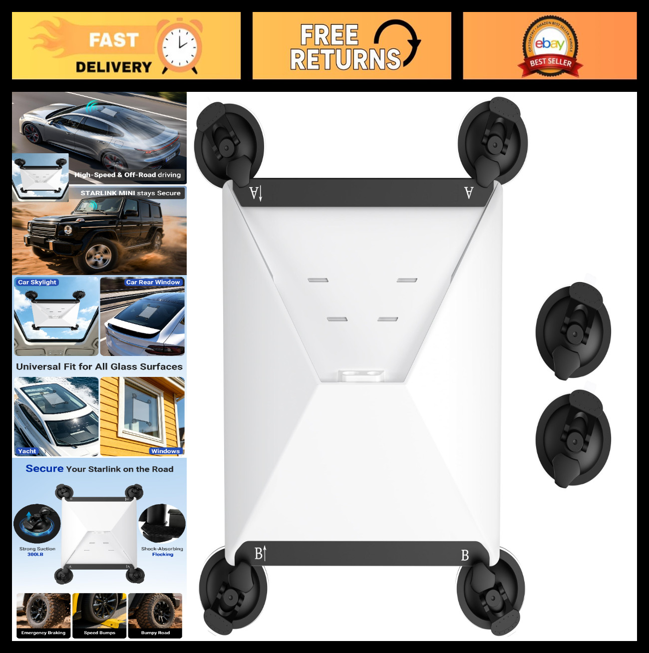 Universal Mini Suction Cup Mount for Car Roof, Window, Sunroof - RV Truck Boat A