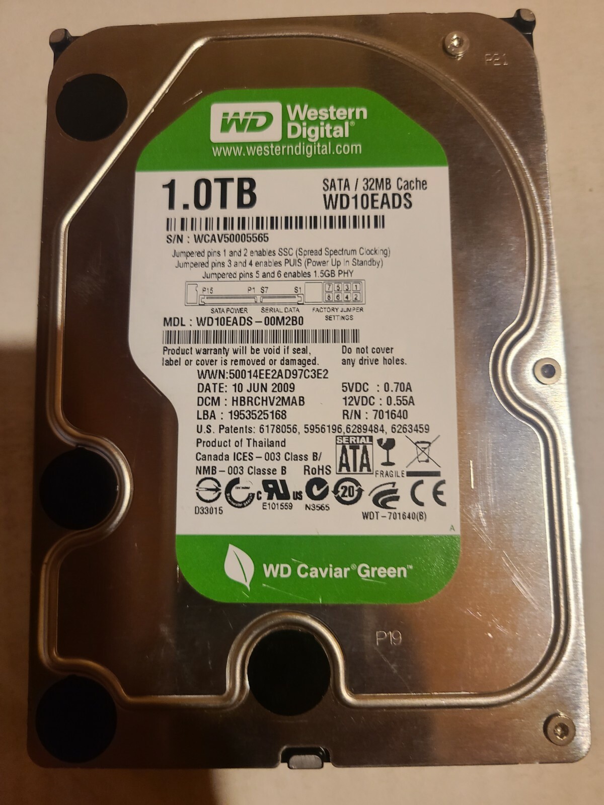 Western Digital WD10EADS Caviar Green 1Tb SATA-3Gbps 3.5-Inch Hard Drive