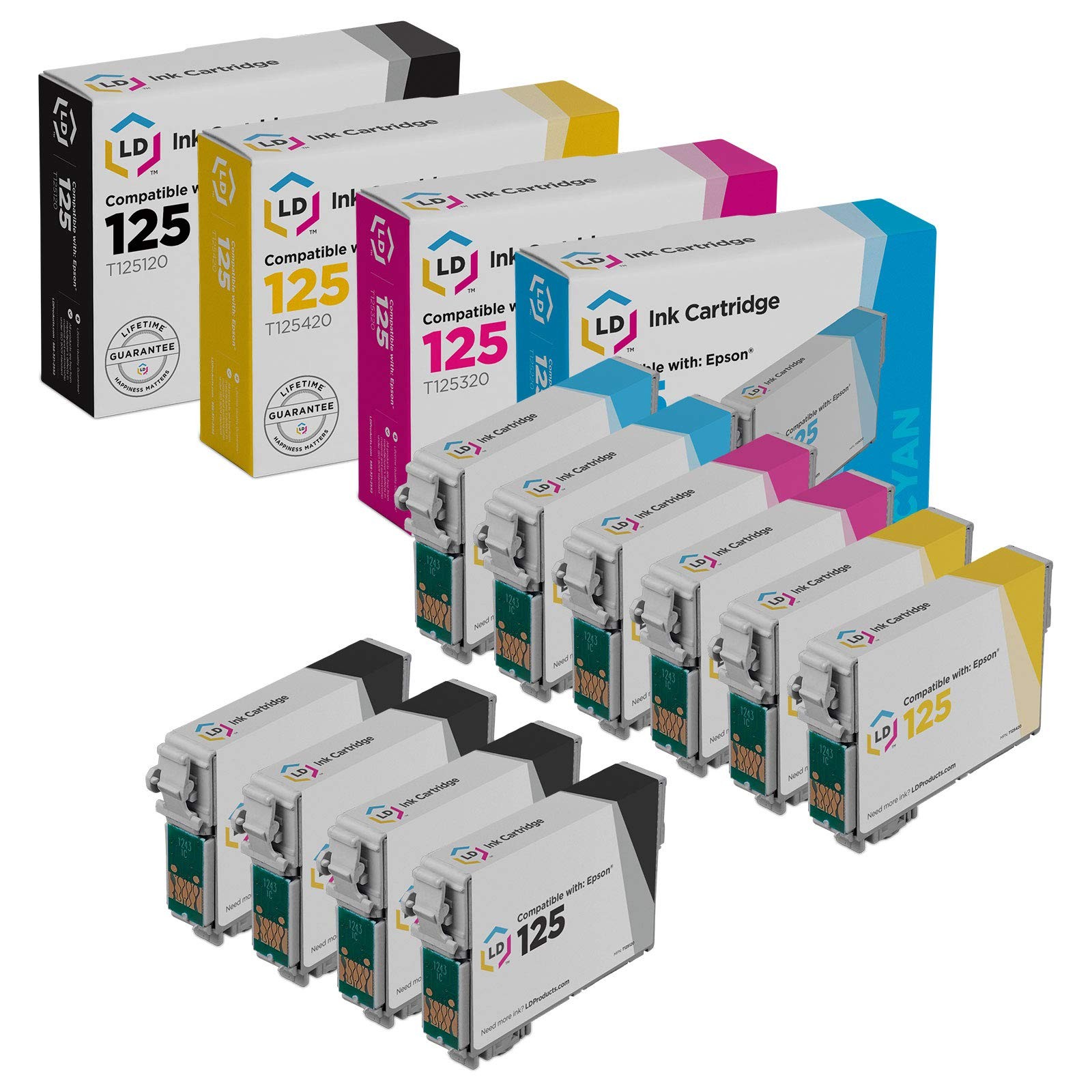 LD Replacement Ink for Epson T125 Set of 10: T125120 T125220 T125320 T125420