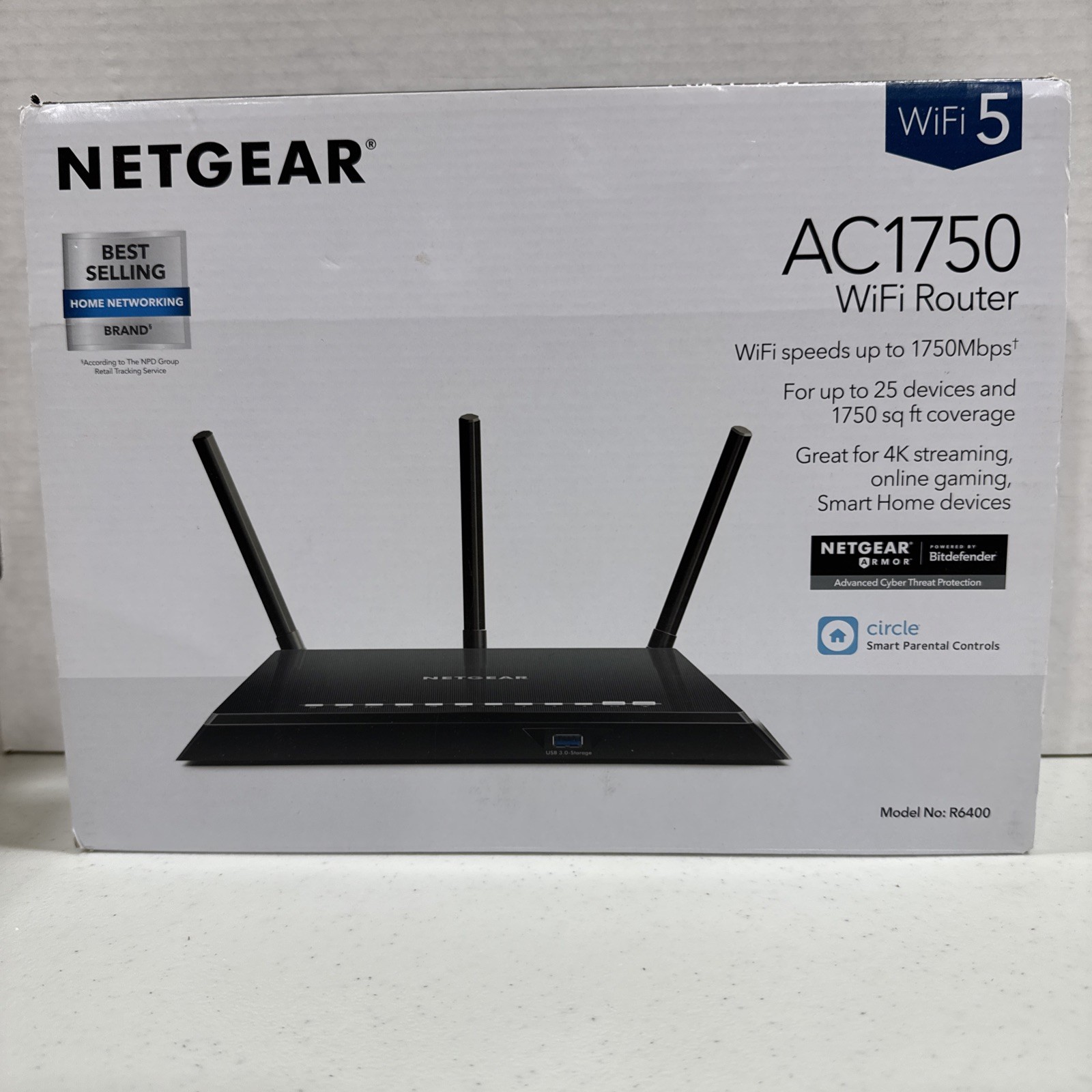 Netgear AC1750 R6400-100NAS 1300 Mbps 4-Port Gigabit Wireless AC Router 1750Mbps