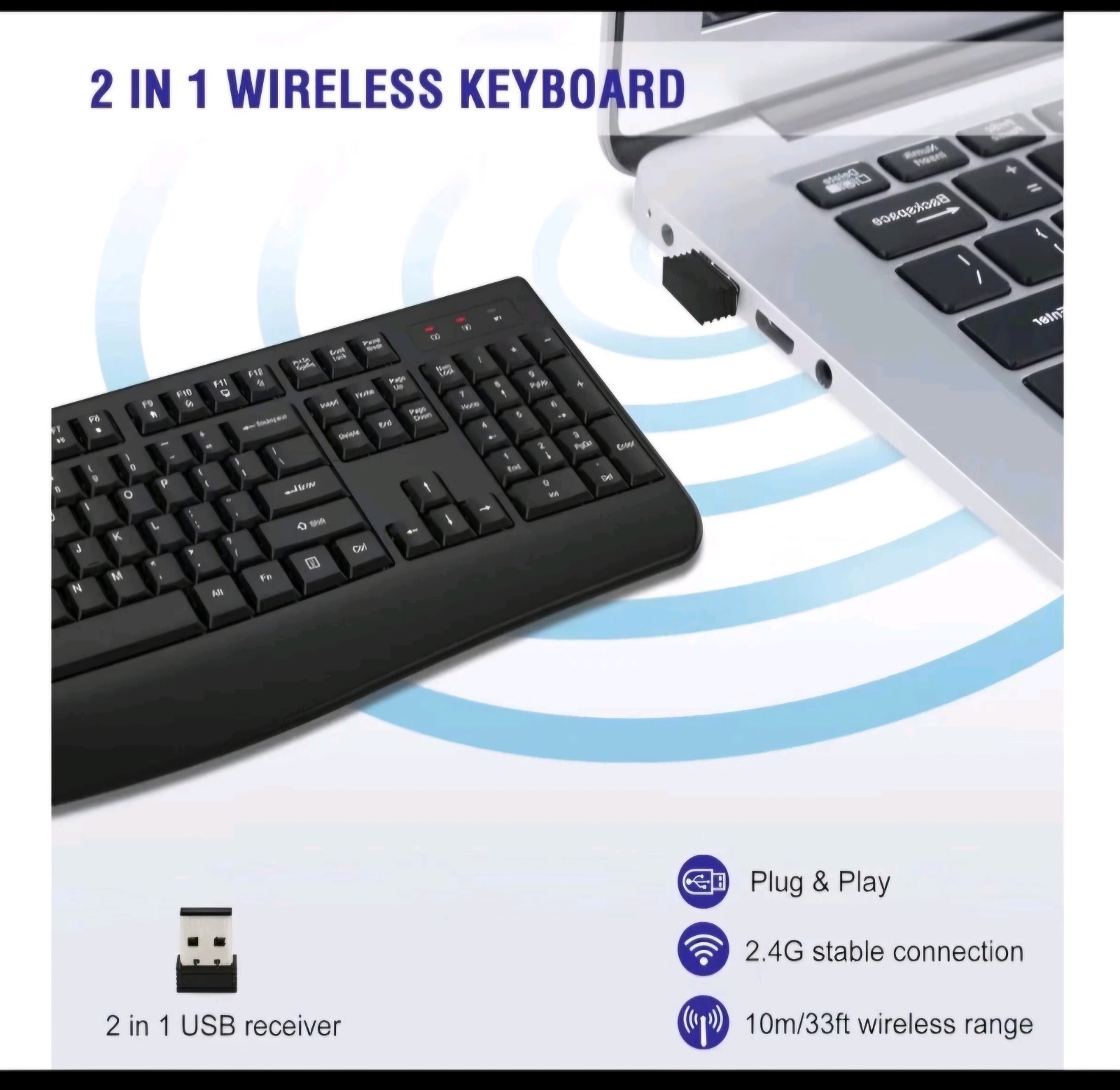 Amazon CK211 Wireless Ergonomic Keyboard w/ USB Receiver Palm Rest, Black