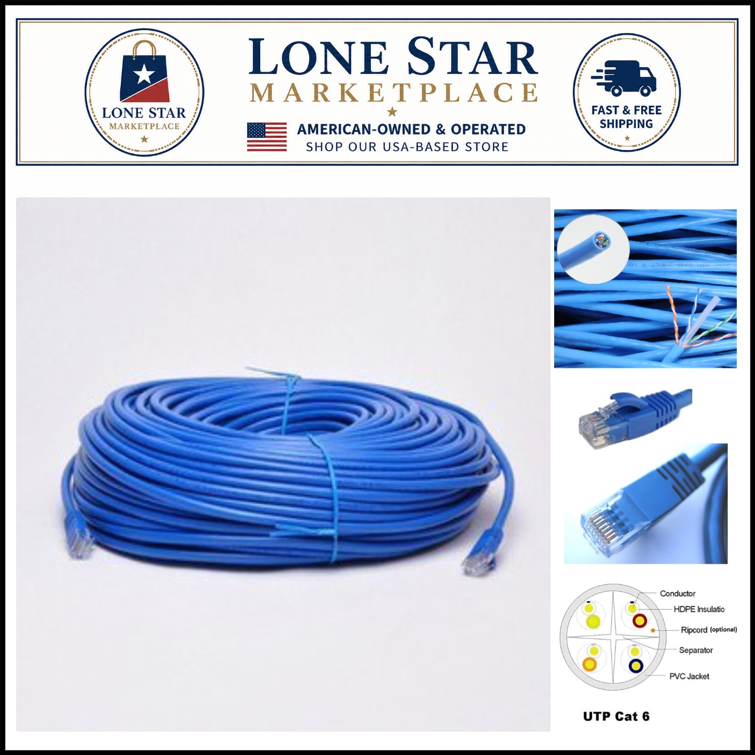 Versatile 200ft Cat6 Ethernet Cable with Male-Male Connectors - Indoor/Outdoor