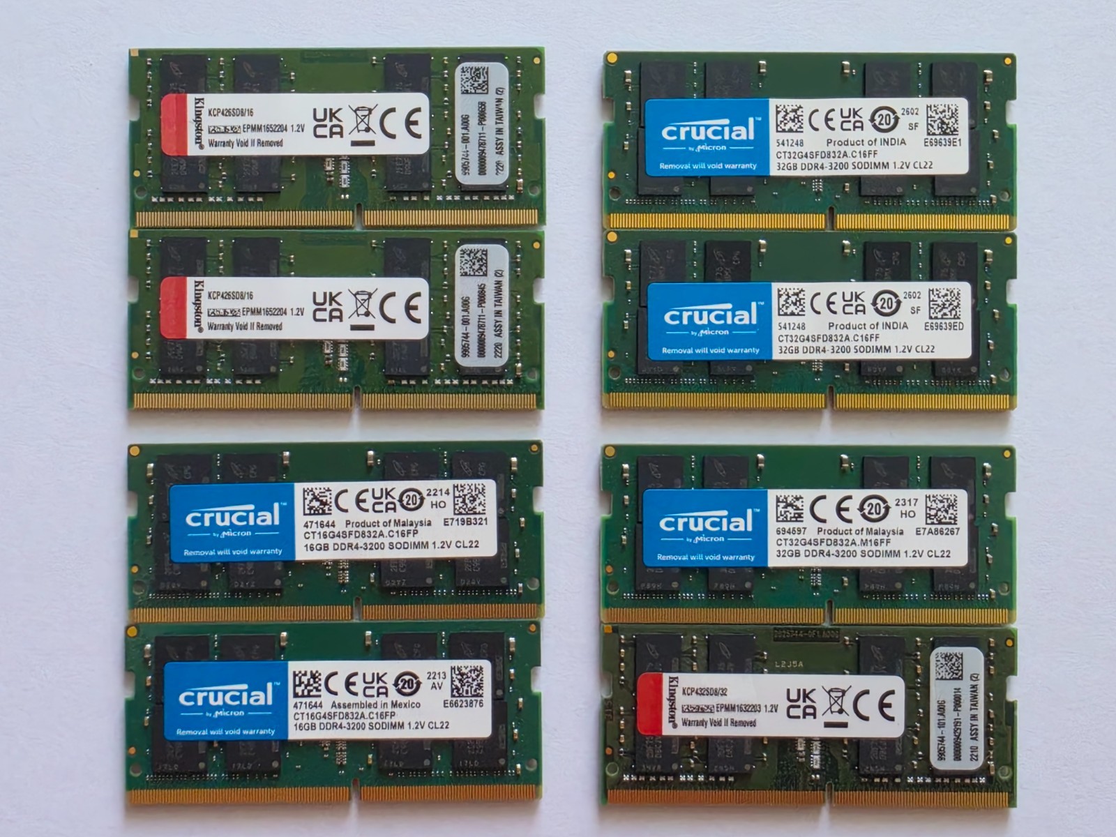 LOT OF 8x RAM Crucial Kingston DDR4 SODIMM LAPTOP 16GB 32GB TESTED 100%