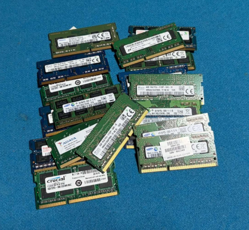 Lot of 15 4GB DDR3 Laptop RAM SO-DIMM 60GB Total Samsung Hynix Crucial Mixed